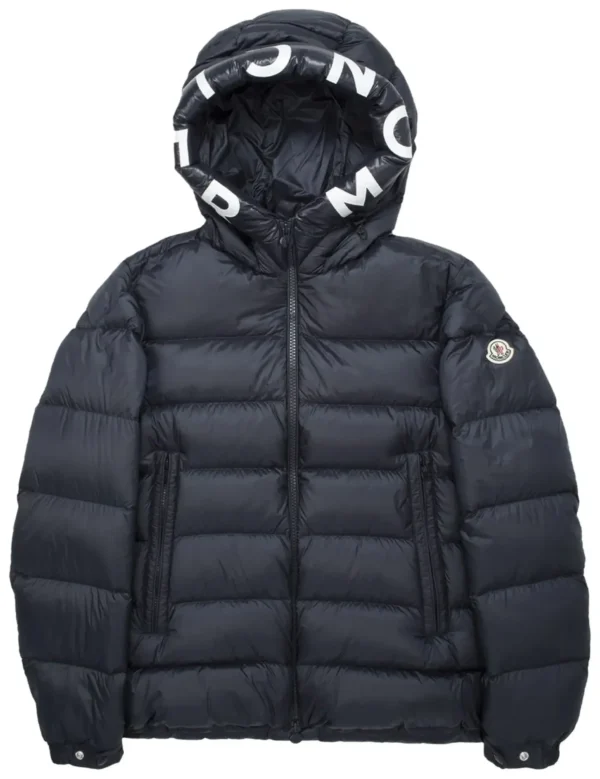 Moncler winter down jacket with logo brim.