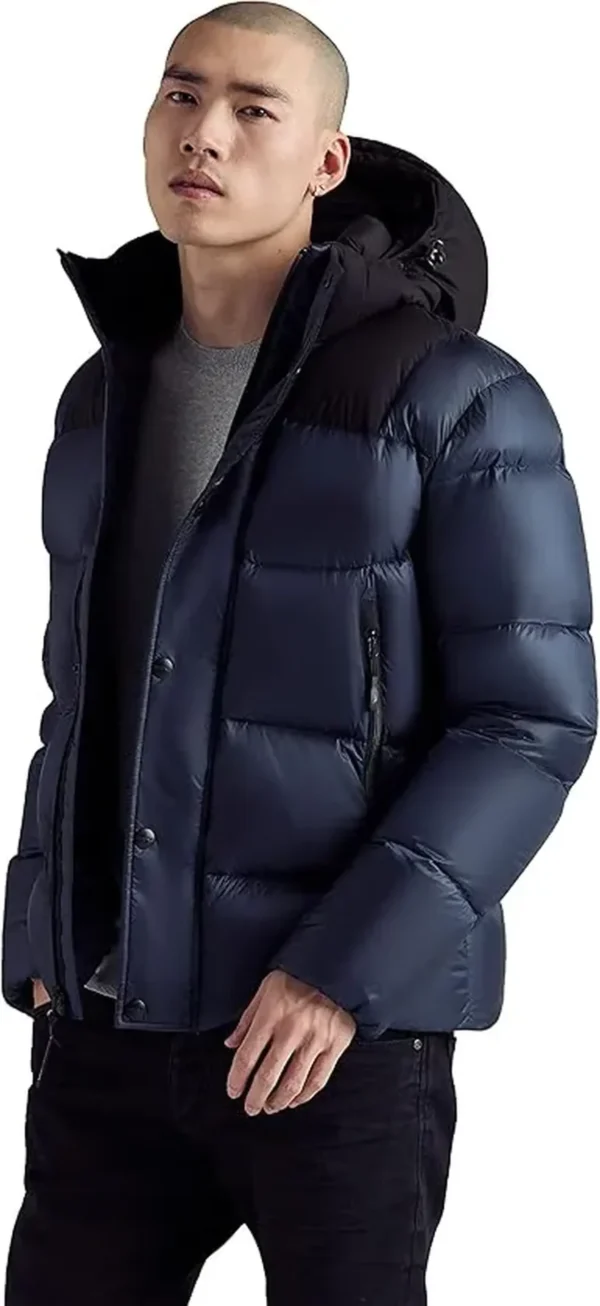 Moncler winter down jacket, stylish warmth.