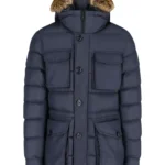 Moncler winter down jacket coat for warmth.